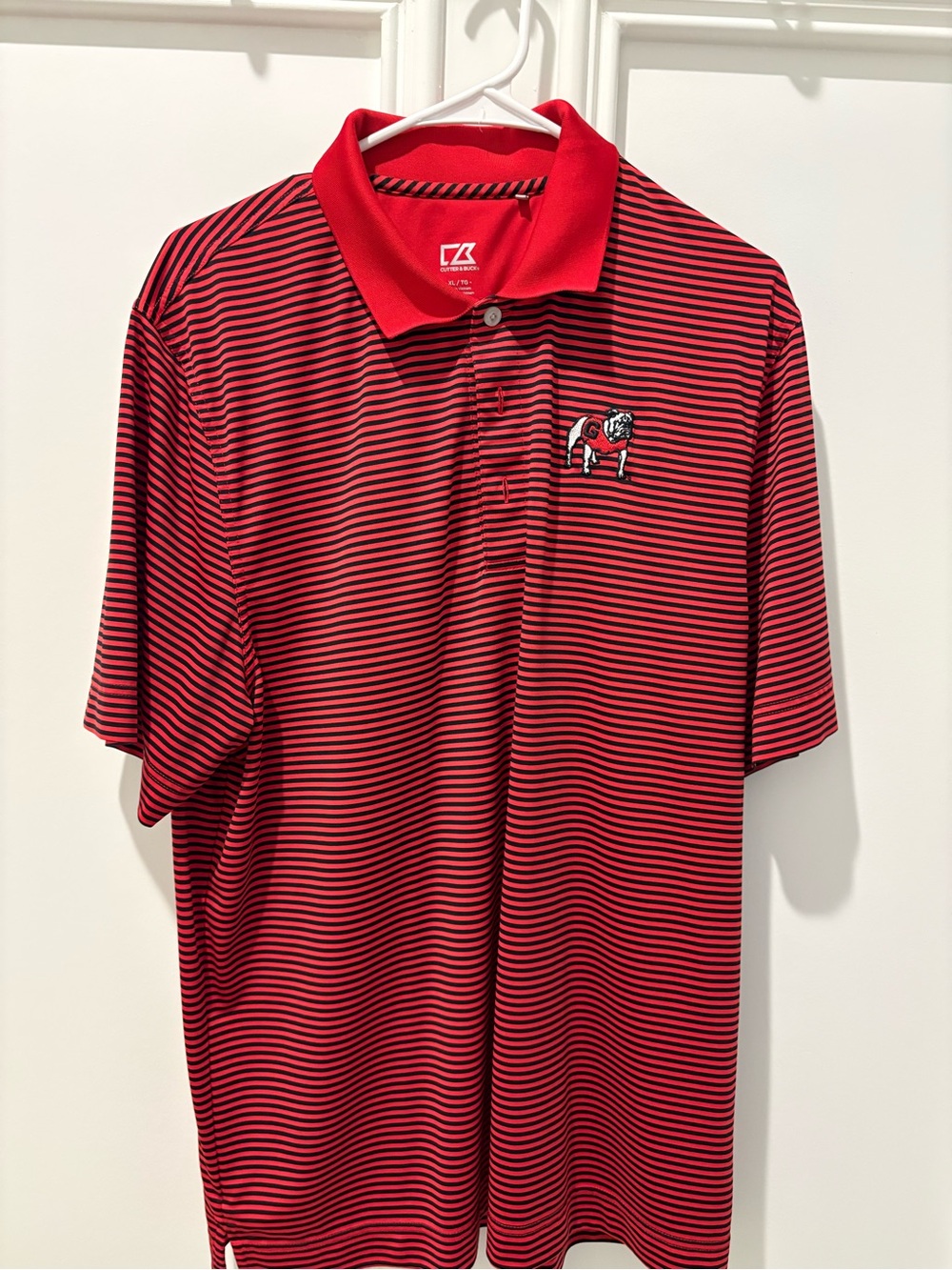 Men's Red & Black Striped Polo with Georgia Bulldog Chest Logo